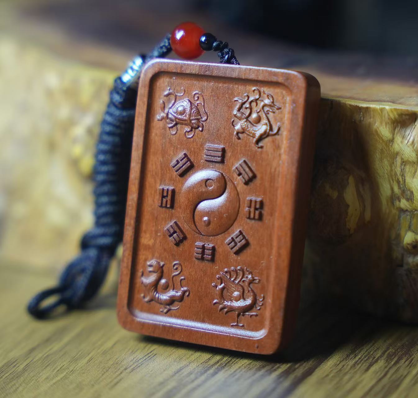 Taoism Wood  Pendant From Tree Hit By Lightning& Hand Carved China Talisman for anti-evil, wish-fulfillment, longevity, protection