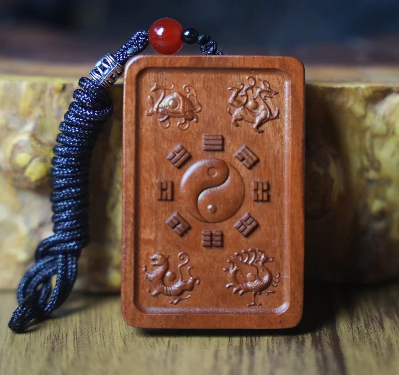 Taoism Wood  Pendant From Tree Hit By Lightning& Hand Carved China Talisman for anti-evil, wish-fulfillment, longevity, protection