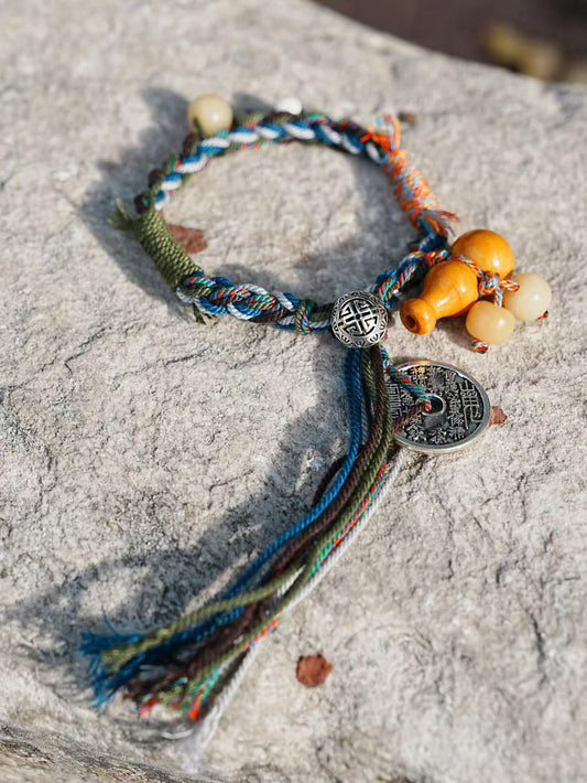 Chinese Traditional Talisman Bracelet/Mountain Ghost Copper Coin/Traditional Jewelry/Exorcism/Amulet Bracelet/Braided Bracelet/Talisman/Gift /From the The White Cloud Taoist Temple in Beijing